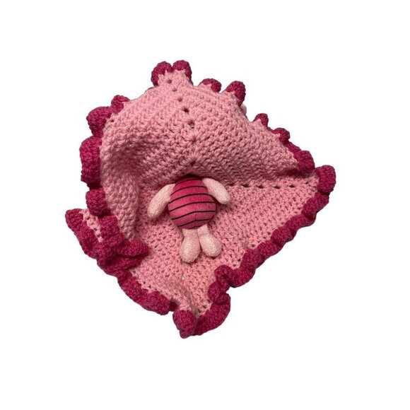Piglet Pink SECURITY BLANKET BABY LOVEY NURSERY DECOR CROCHET Plush Doll Pig - Picture 3 of 4